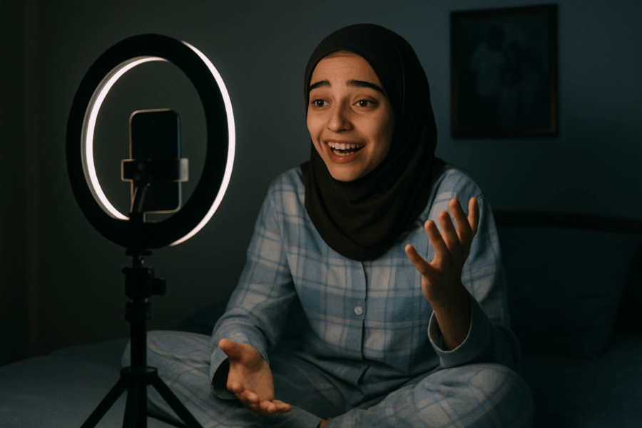 الصورة تُظهر كيف تتخلى بعض الفتيات عن حياتهن الحقيقية وخصوصيتهن من أجل بث زائف ومؤقت.